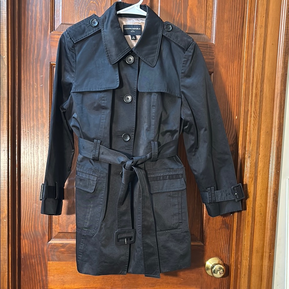 Banana Republic Classic Black Lined Trench Coat sz petite med